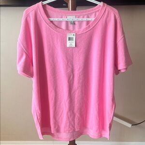 Women's Bright Pink Terry Cloth Short Sleeve Shirt